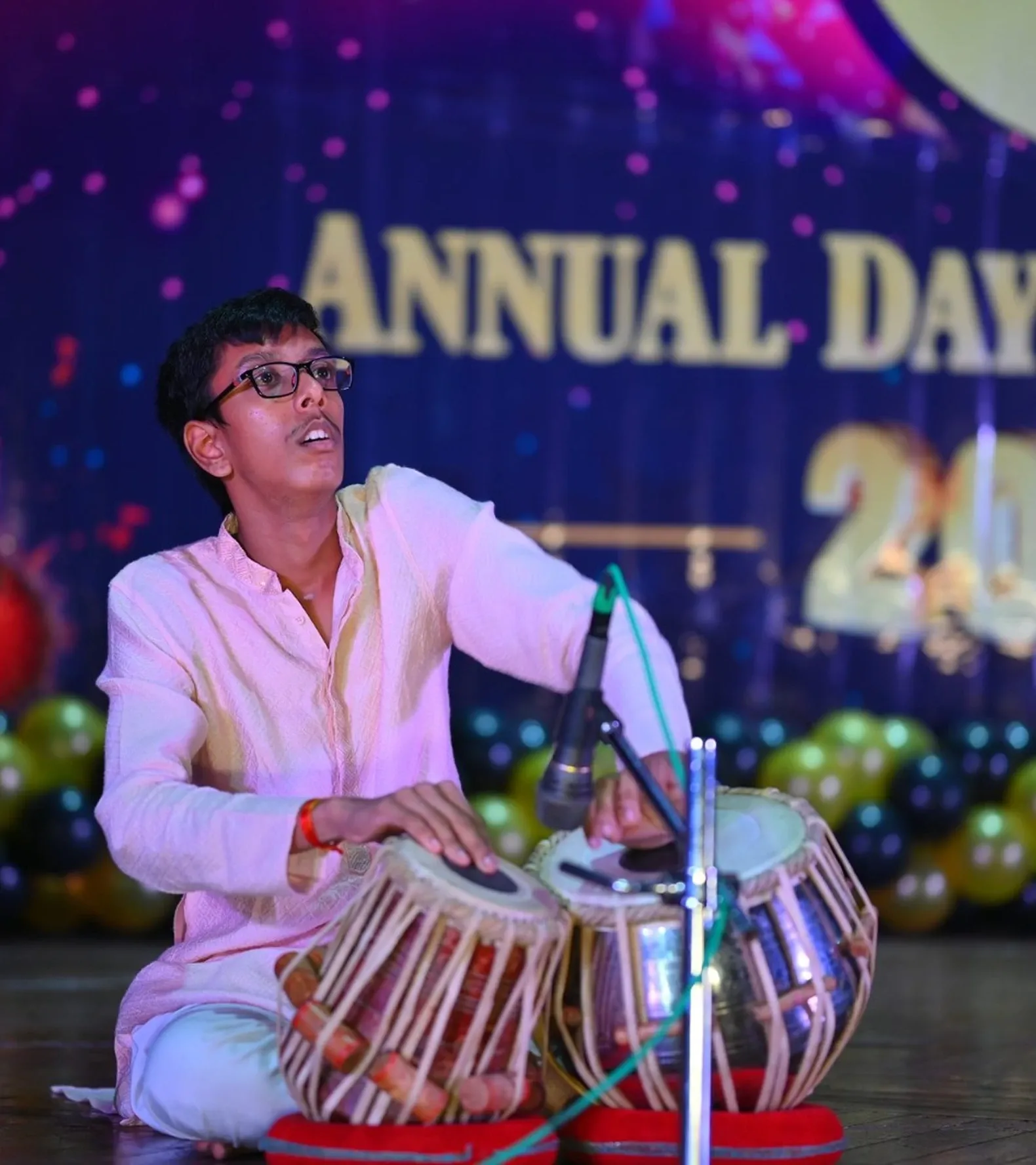 A CPE student playing tabla during the Annual Day celebrations
